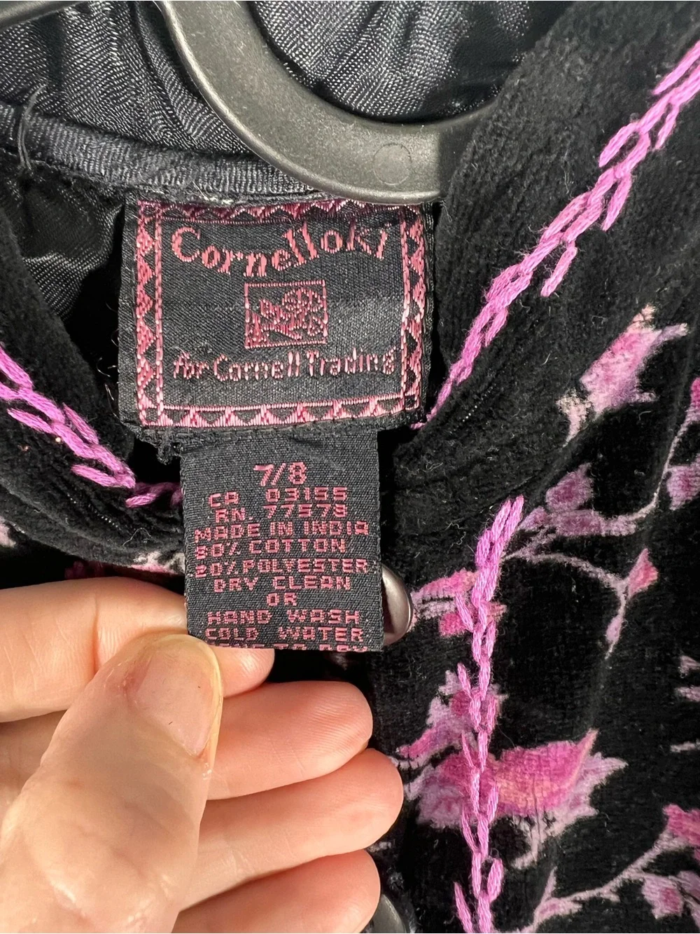 VTG Cornelloki April Cornell Black Pink Floral Prairie Dress Girls 7/8 Victorian